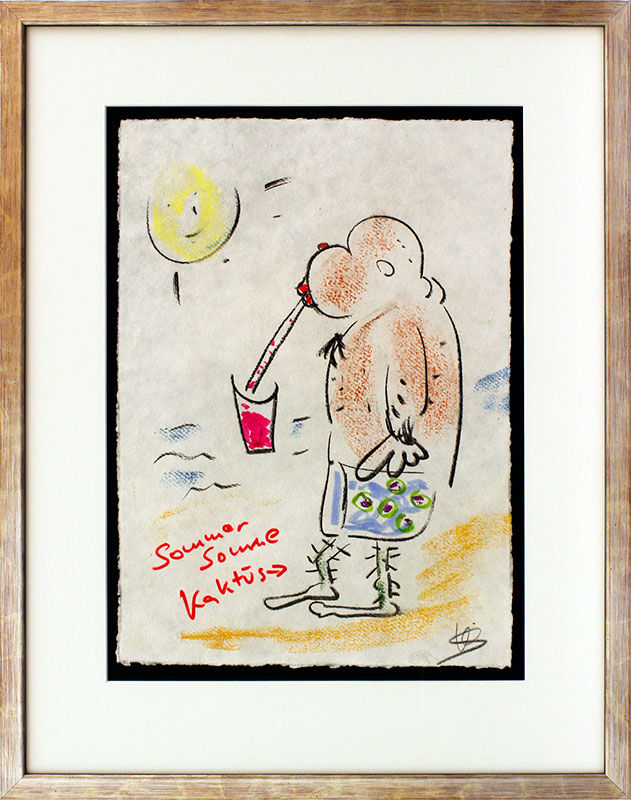 Helge Schneider - SOMMER SONNE KAKTUS 3 original Kohlezeichnung auf Büttenpapier Helge Schneider - SOMMER SONNE KAKTUS 3 original Kohlezeichnung auf Büttenpapier