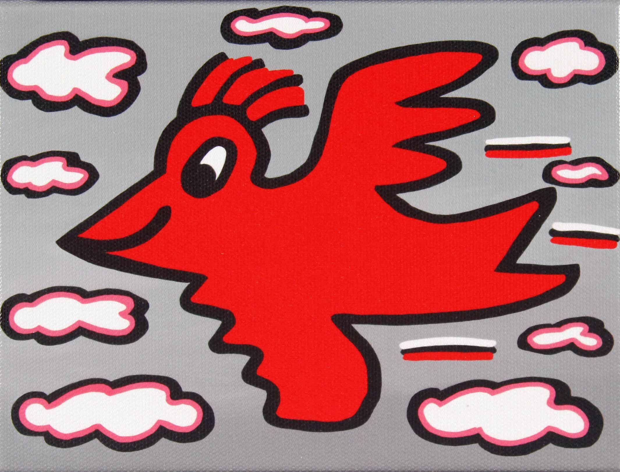 Bret Rizzi James Rizzi BIRD - RED ON GREY. Limitierter 2D Pigmentdruck