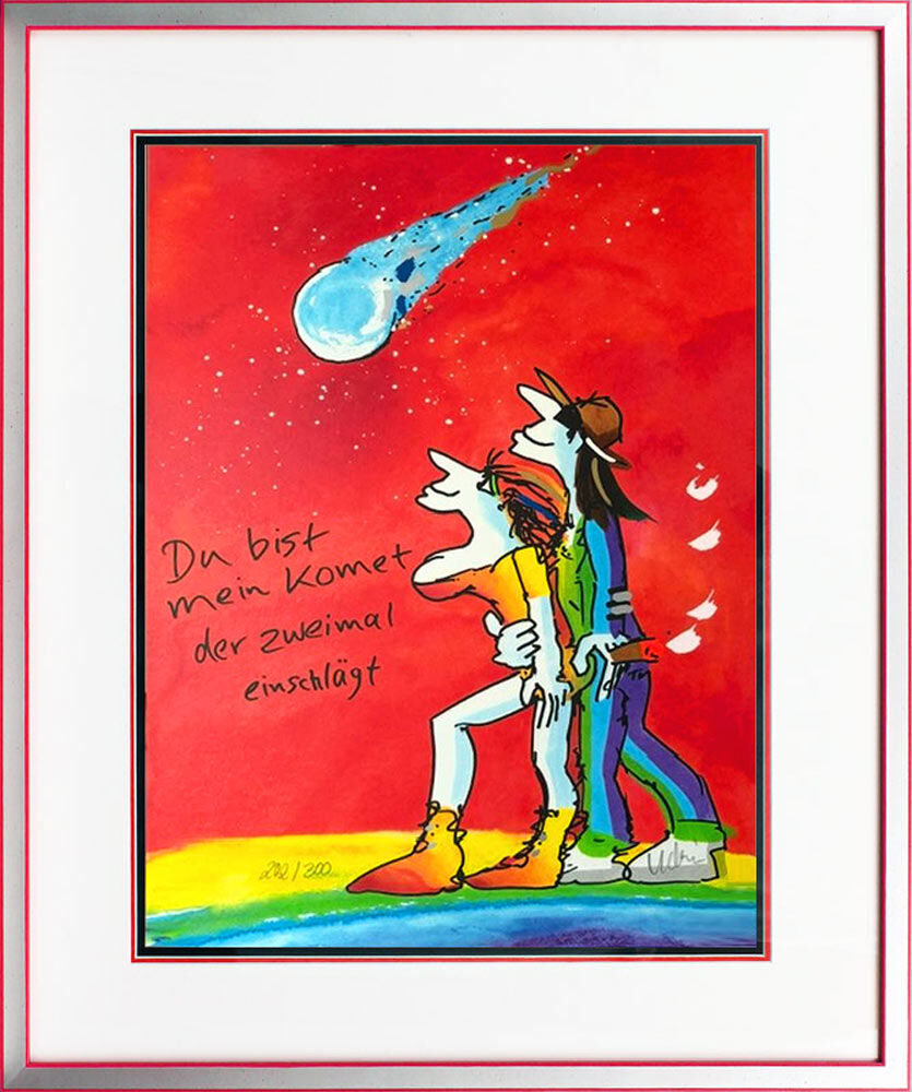Udo-Lindenberg-Du-bist-mein-Komet-der-zweimal-einschlägt-gerahmt-silber-rot