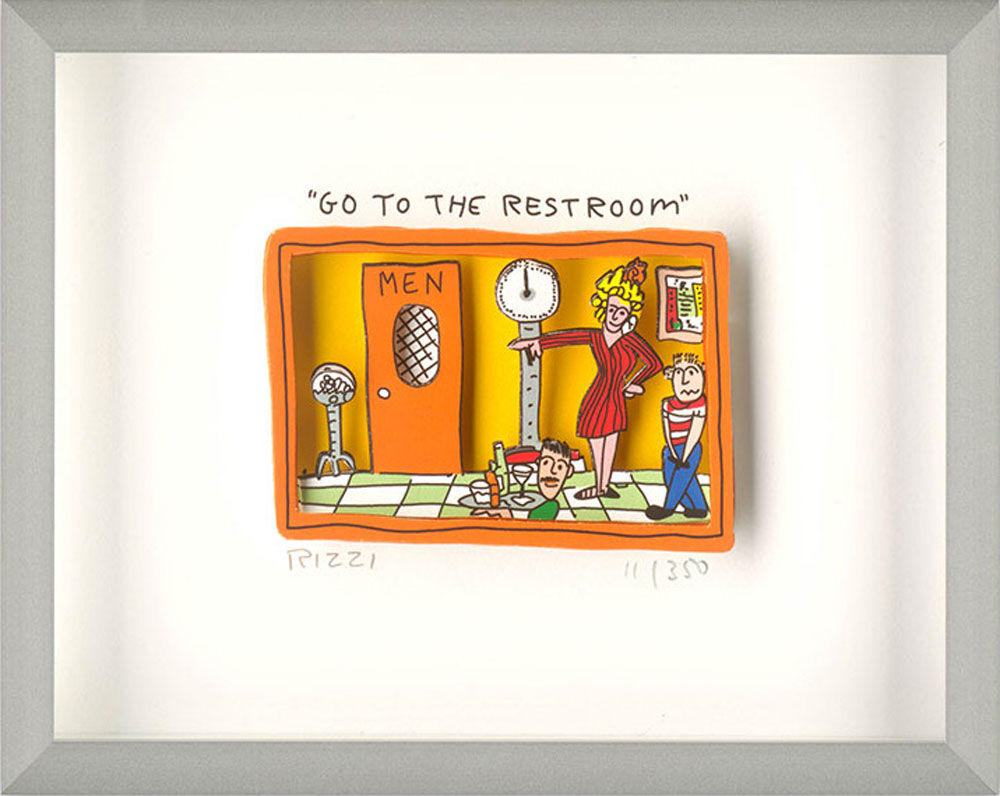 James Rizzi - GO TO THE RESTROOM - Original 3D Bild drucksigniert