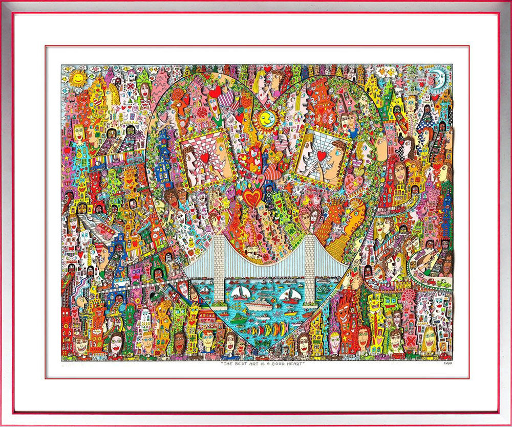 James-Rizzi-The-best-Art-is-a-good-Heart-silber-rot-gerahmt