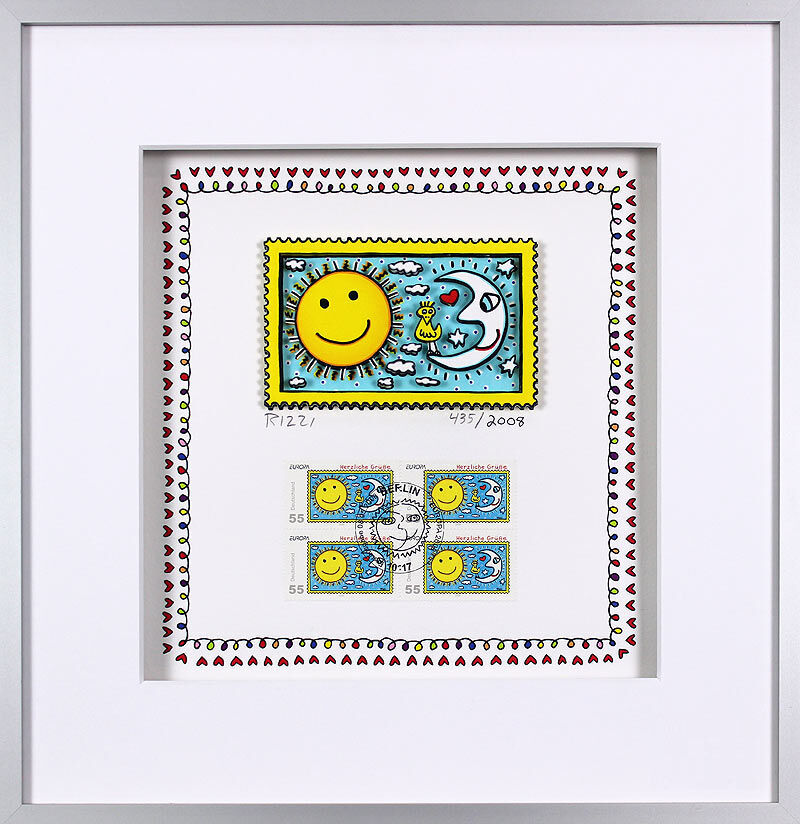 james-rizzi-briefmarken-herzliche-grueße-gerahmt-alu-silber