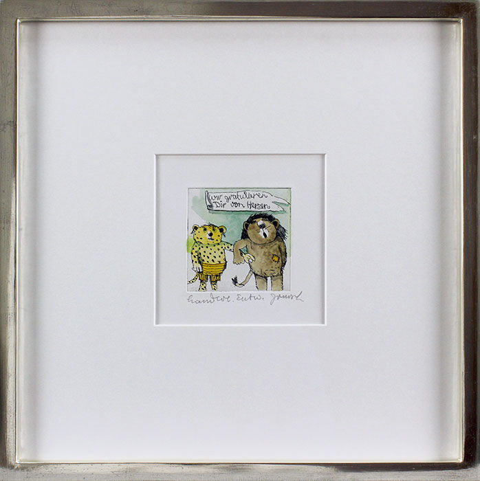 Janosch - WIR GRATULIEREN DIR VON HERZEN Janosch - WIR GRATULIEREN DIR VON HERZEN - original Aquarell handsigniert