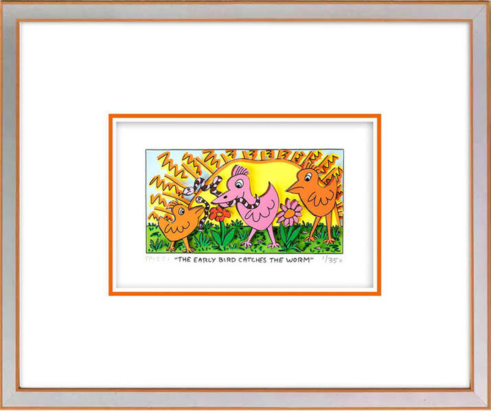 James Rizzi - THE EARLY BIRD CATCHES THE WORM  - Original 3D Bild drucksigniert 