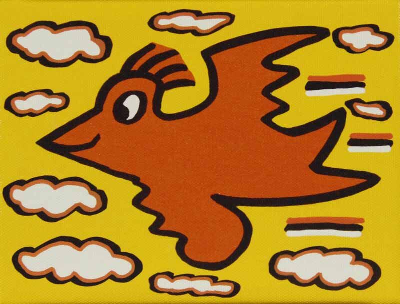 James Rizzi BIRD - ORANGE ON YELLOW - 2D-Pigmentdruck