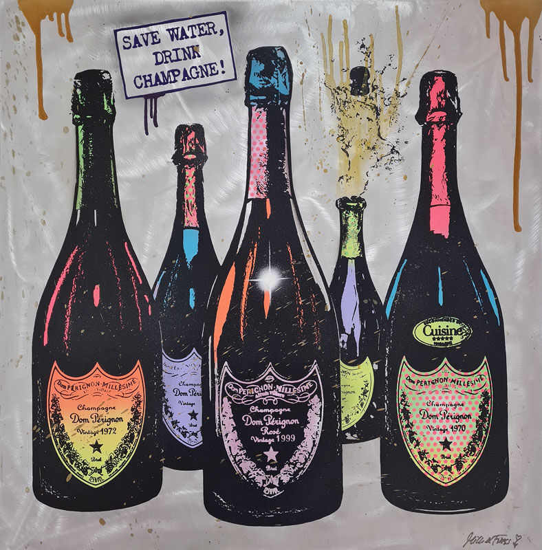 MICHEL FRIESS - DOM PÉRIGNON - Save water, drink champagne - original MISCHTECHNIK auf gebürstetem Aluminium MICHEL FRIESS - DOM PÉRIGNON - Save water, drink champagne - original MISCHTECHNIK auf gebürstetem Aluminium