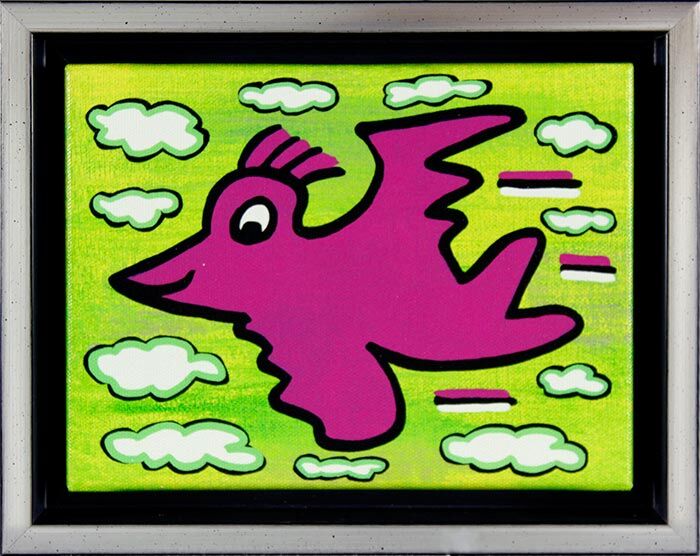 james-rizzi-bird-purple-on-green-gerahmt-kunst-2d