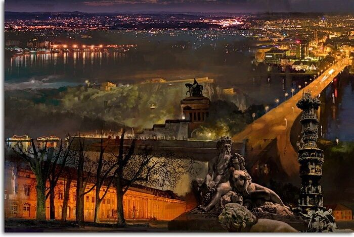 Leinwandbild Koblenz bei Nacht  Leinwandbild Koblenz bei Nacht von A. Baecker