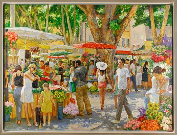 Diego Santos - MERCADO DE LAS FLORES UNIKAT im Schattenfugenrahmen Diego Santos original Gemälde - MERCADO DE LAS FLORES - handgemalt