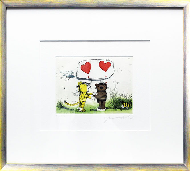 janosch-doppelherz-gerahmt-kunst-radierung janosch-doppelherz-gerahmt-kunst-radierung