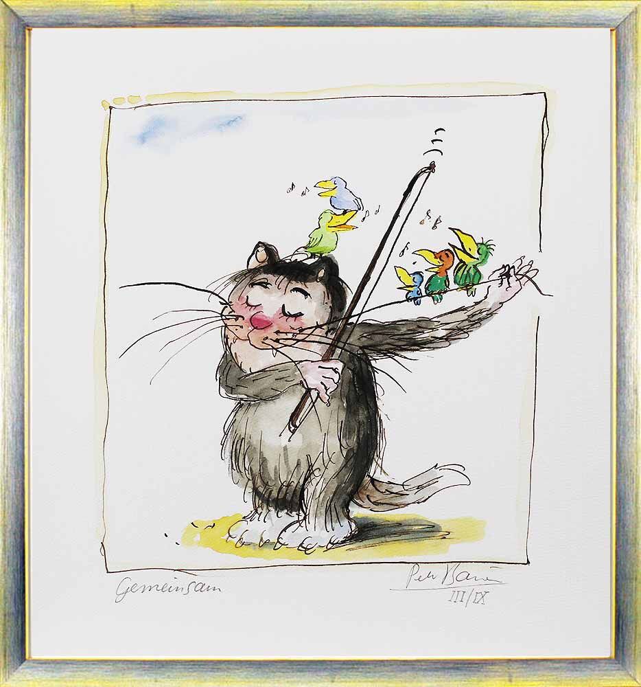 peter-bauer-gemeinsam-katze-spezial-edition-fuenf-voegelchen-gerahmt-2