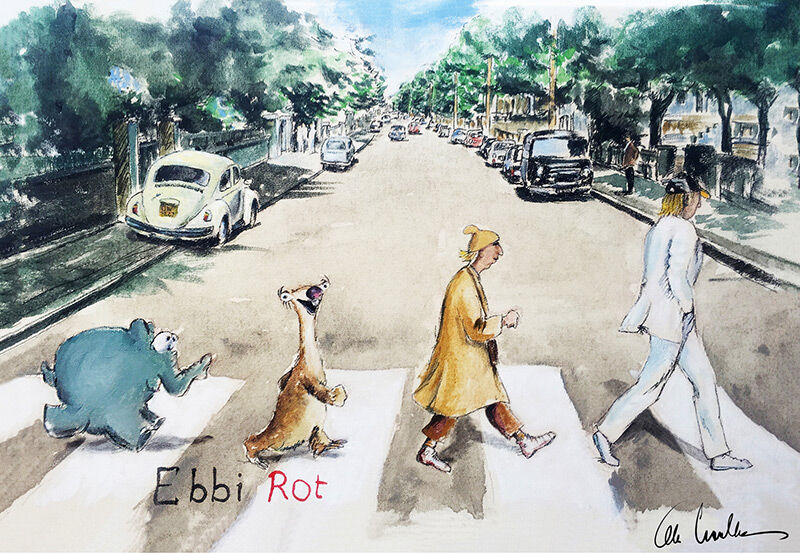 otto-waalkes-ebbi-rot-i-ungerahmt-beatles-abbey-road-ottifant