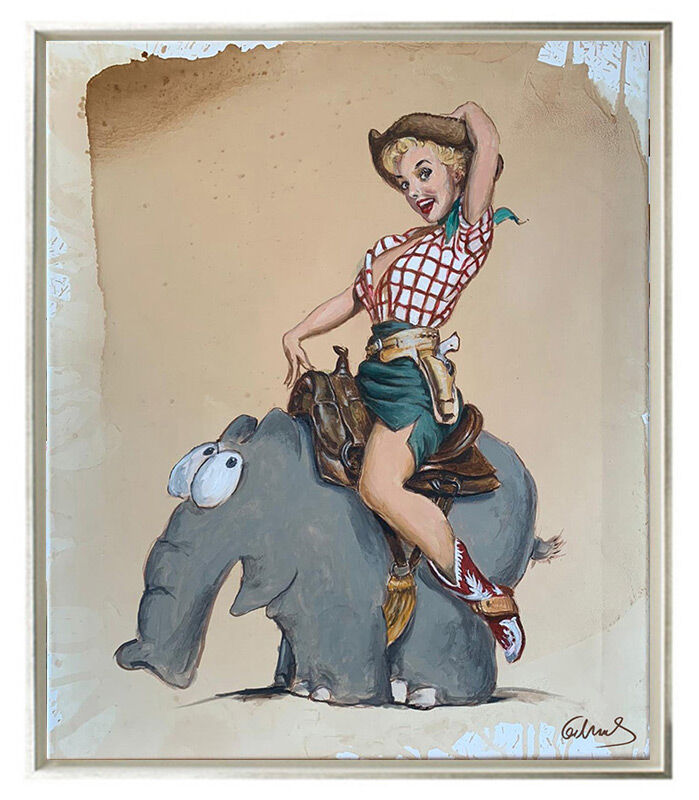 otto-waalkes-ticket-to-ride-gerahmt-ottifant-cowgirl-pin-up