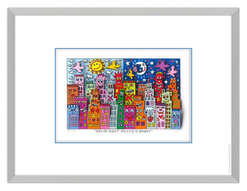 james-rizzi-day-or-night-my-city-is-bright-gerahmt-kunst-3d james-rizzi-day-or-night-my-city-is-bright-gerahmt-kunst-3d