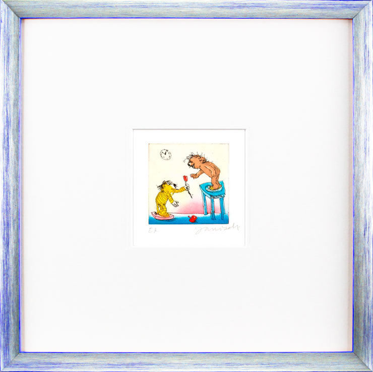 Janosch - ALLES GUTE LIEBSTER BÄR - original Radierung handsigniert - silber-blau