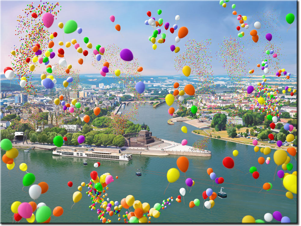 Koblenz Collage A. Baecker - Koblenz über den Wolken - Leinwandbild 