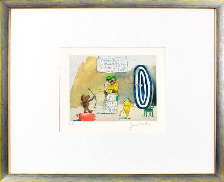 janosch-schissen-sie-ins-blaue-gerahmt-kunst-radierung janosch-schissen-sie-ins-blaue-gerahmt-kunst-radierung