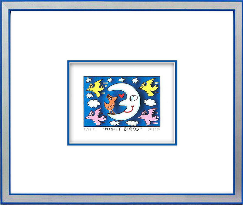james-rizzi-night-birds-gerahmt-silber-blau james-rizzi-night-birds-gerahmt-silber-blau