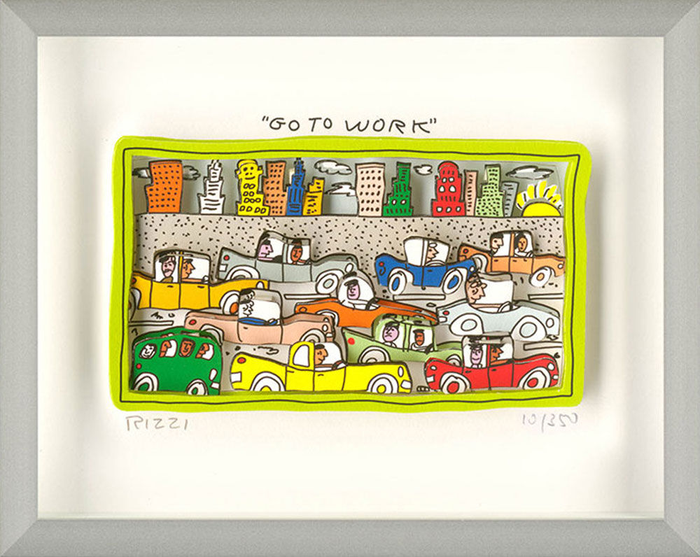 James Rizzi - GO TO WORK - Original 3D Bild drucksigniert