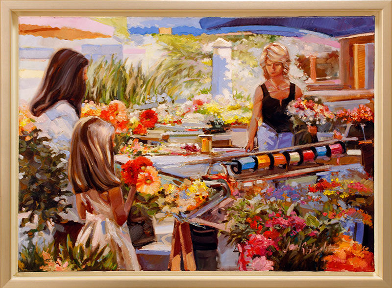 Henri Le Petit - Blumenmarkt - Originalgemälde auf Leinwand gerahmt Henri Le Petit - Blumenmarkt - Originalgemälde auf Leinwand gerahmt