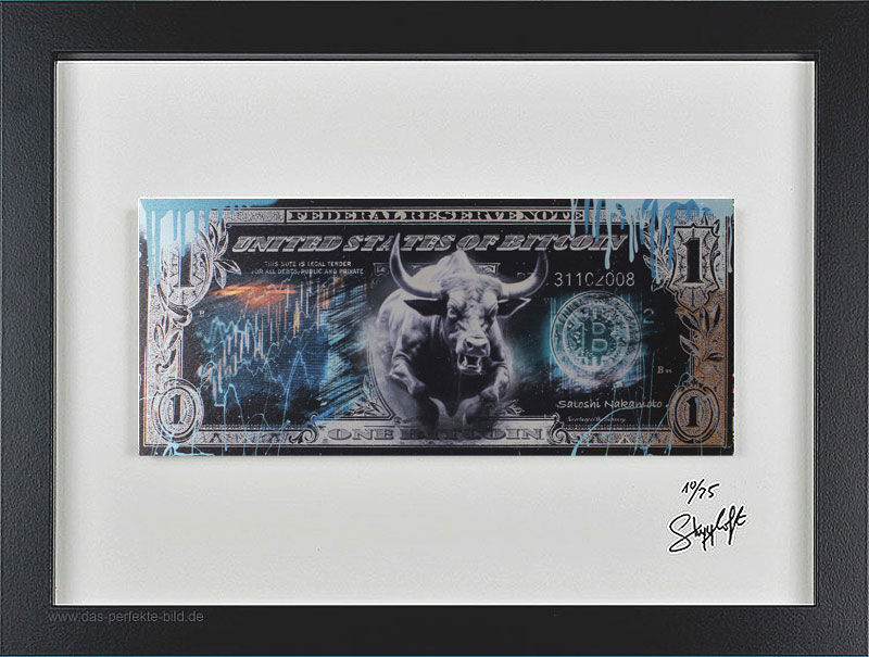 SKYYLOFT - Bitcoin 3.0 Dollar - Bild mit Museumsglas und Bilderrahmen  SKYYLOFT - Bitcoin 3.0 Dollar - Bild mit Museumsglas und Bilderrahmen