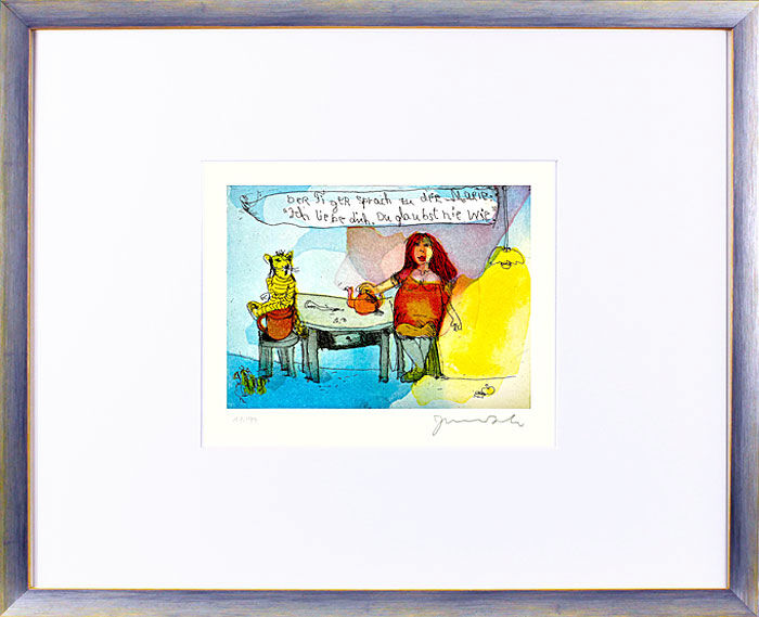 Janosch - Der TIGER sprach zu der MARIE, ICH LIEBE DICH, du glaubst nie wie - original Radierung, handsigniert Janosch - Der TIGER sprach zu der MARIE, ICH LIEBE DICH, du glaubst nie wie - original Radierung, handsigniert