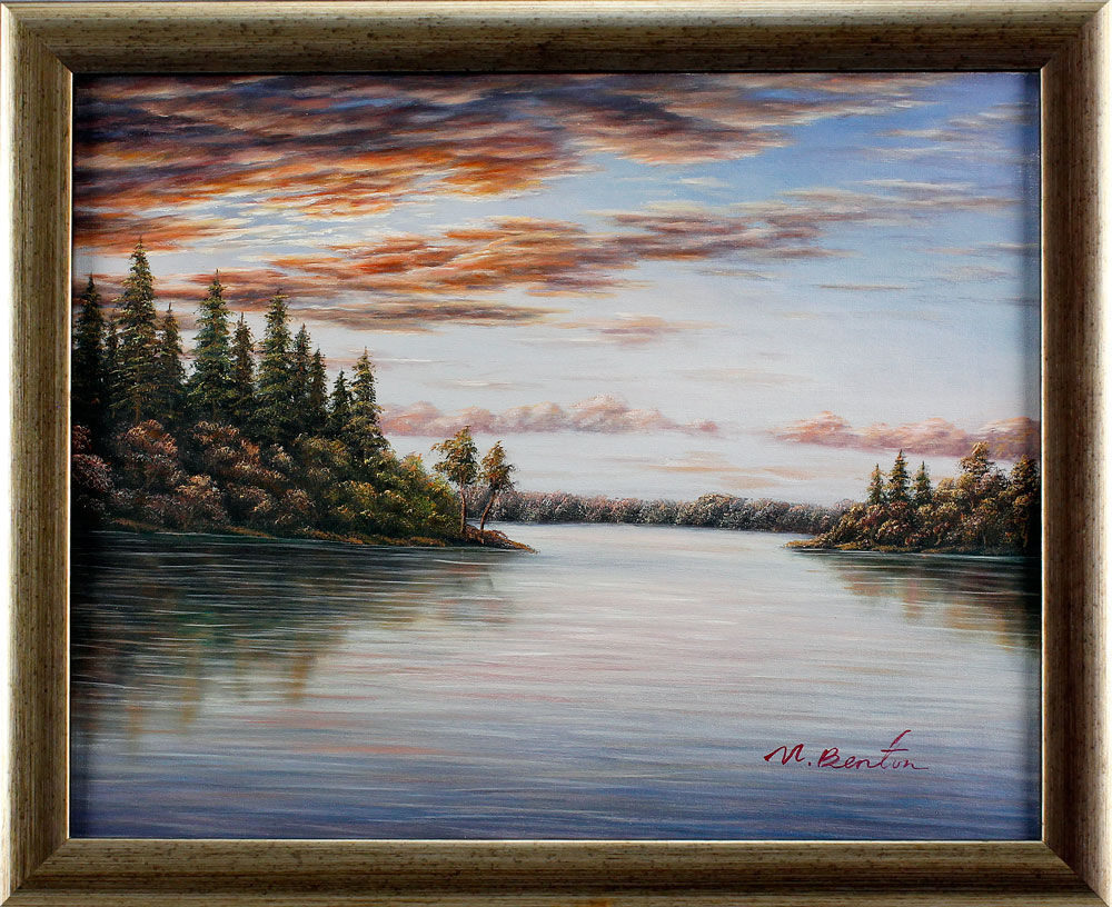 Leinwandbild-Gemaelde-Abend-am-Fluss-gerahmtsale Leinwandbild-Gemaelde-Abend-am-Fluss-gerahmtsale
