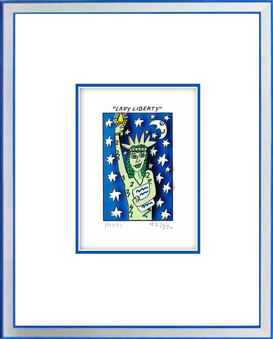 james-rizzi-lady-liberty-silber-blau-gerahmt