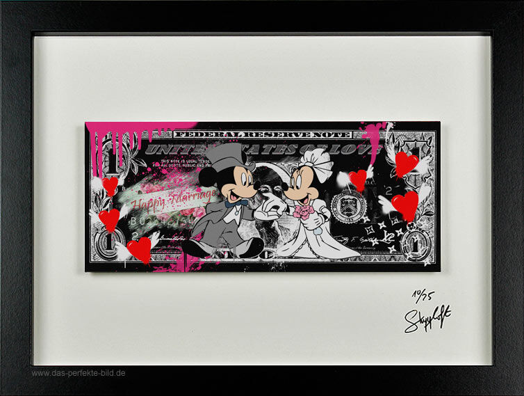 SKYYLOFT - Happy Marriage Hochzeits Dollar - Bild mit Museumsglas und Bilderrahmen SKYYLOFT - Happy Marriage Hochzeits Dollar - Bild mit Museumsglas und Bilderrahmen
