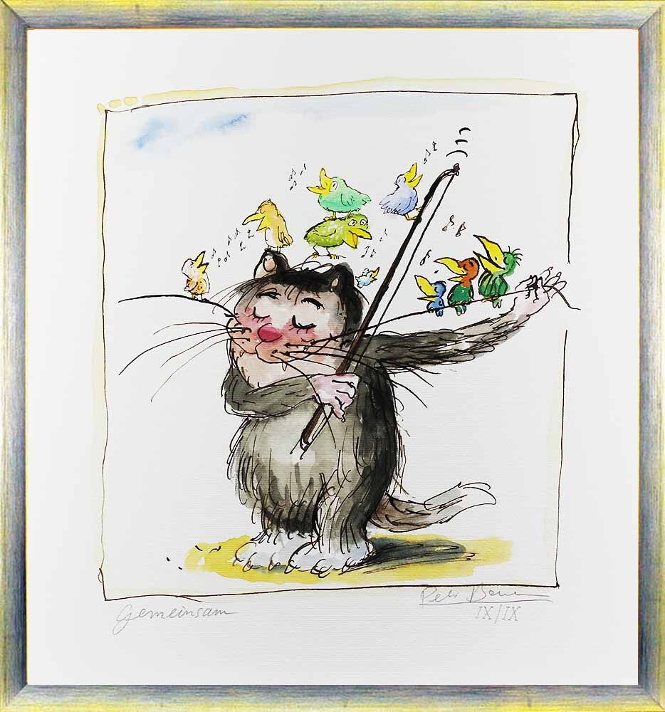 peter-bauer-gemeinsam-katze-spezial-edition-neun-voegelchen-gerahmt