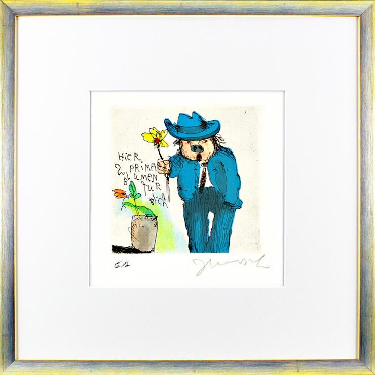 janosch-prima-blumen-fuer-dich-gerahmt-kunst-radierung janosch-prima-blumen-fuer-dich-gerahmt-kunst-radierung