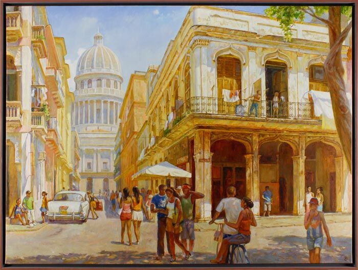 Diego Santos - Ein Sommertag am Capitolio UNIKAT im Schattenfugenrahmen Diego Santos original Gemälde - Ein Sommertag am Capitolio - handgemalt