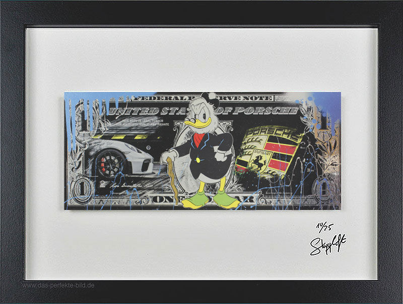 SKYYLOFT - Porsche McMoneysac Dollar - Bild mit Museumsglas und Bilderrahmen  SKYYLOFT - Porsche McMoneysac Dollar - Bild mit Museumsglas und Bilderrahmen