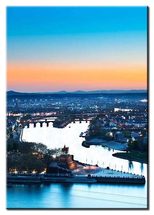 Leinwandbild Abendstimmung Koblenz Hochformat Leinwandbild Koblenz Abendstimmung - Hochformat