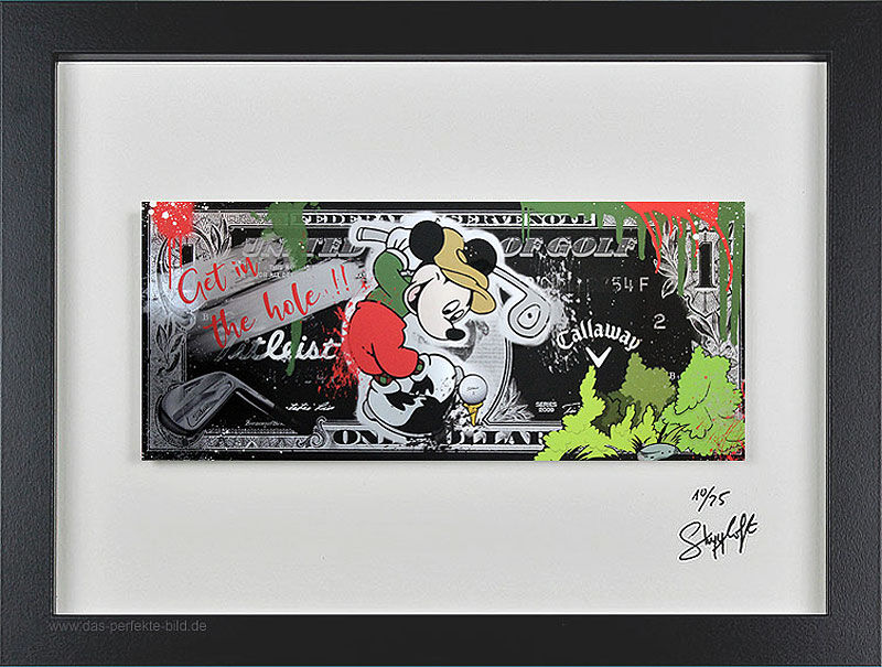 SKYYLOFT - Mickey Golf Sport Dollar - Bild mit Museumsglas und Bilderrahmen