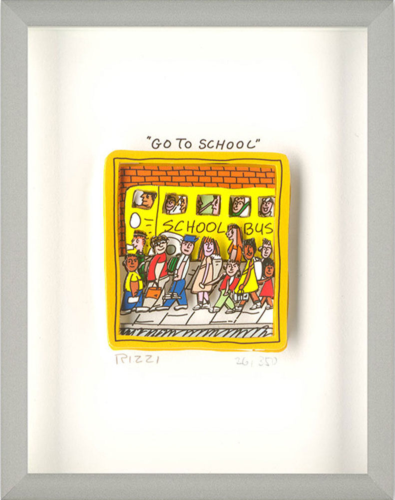 James Rizzi - GO TO SCHOOL - Original 3D Bild drucksigniert