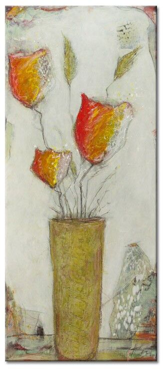 Karin Mele Blumenbilder LES FLEURS DU JARDIN I Karin Melé - Les fleurs du jardin I - Original handgemalte Mischtechnik -20 x 50 cm
