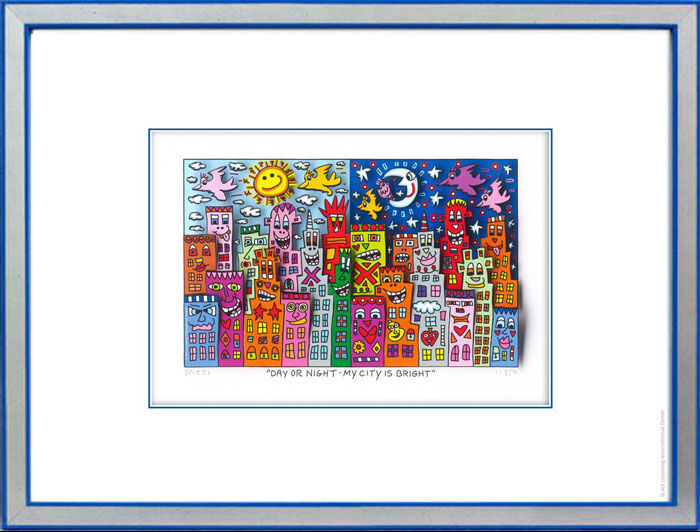 james-rizzi-day-or-night-my-city-is-bright-gerahmt-kunst-3d james-rizzi-day-or-night-my-city-is-bright-gerahmt-kunst-3d