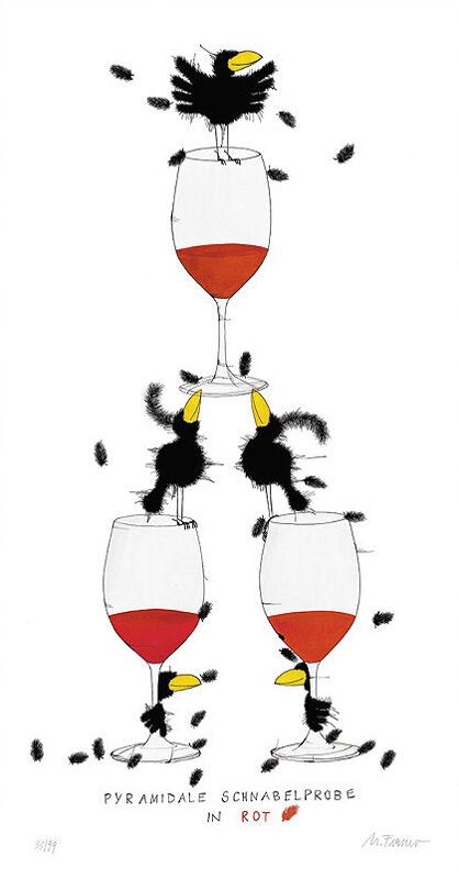 michael-ferner-pyramidale-schnabelprobe-in-rot-ungerahmt