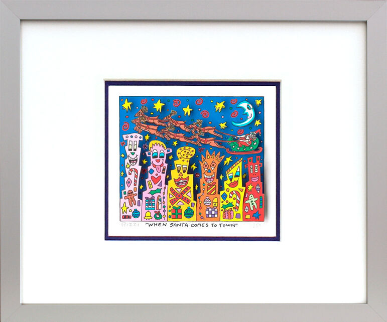 James Rizzi - When Santa Comes To Town - Original 3D Bild drucksigniert-alurahmen-Normale Nummer