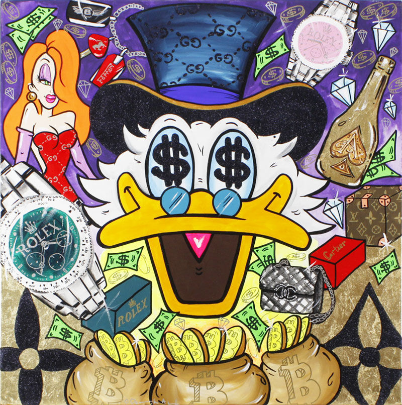DARIA "ODARKA" HIL - DAGOBERT - MONEYBAGS 85x85 cm Original Mischtechnik auf Leinwand DARIA "ODARKA" HIL - DAGOBERT - MONEYBAGS 85x85 cm Original Mischtechnik auf Leinwand