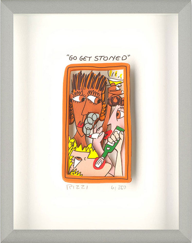 James Rizzi - GO GET STONED - Original 3D Bild drucksigniert