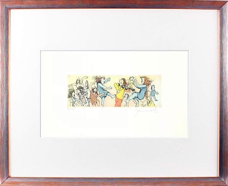 Janosch - SPIELT WALOSZEK AUF DER GEIGE - original Radierung handsigniert-silber-orange Janosch - SPIELT WALOSZEK AUF DER GEIGE - original Radierung handsigniert-silber-orange