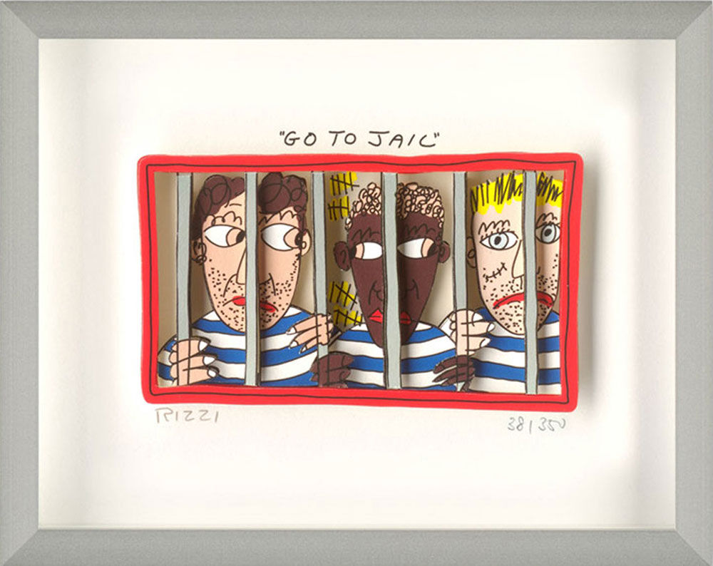 James Rizzi - GO TO JAIL - Original 3D Bild drucksigniert