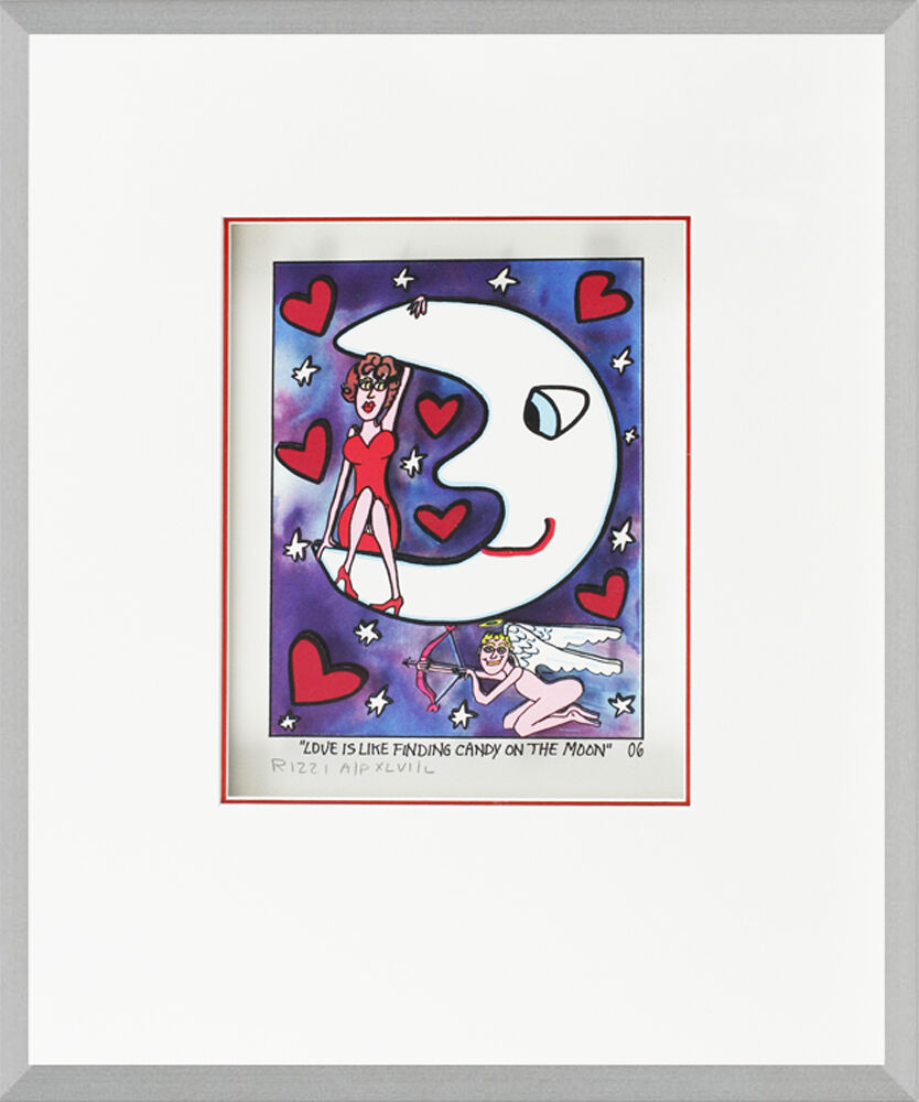 james-rizzi-love-is-like-finding-candy-on-the-moon-silber-alu-gerahmt