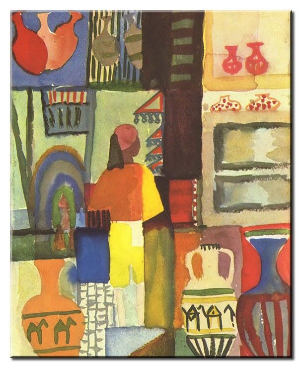 Leinwandbild August Macke - Händler mit Krügen August Macke Bilder - Händler mit Krügen-100 x 120 cm