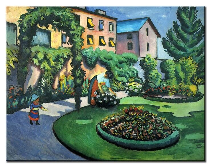 Leinwandbild August Macke - Unser Garten mit blühenden Rabatten August Macke Bilder - Unser Garten mit blühenden Rabatten-100 x 130 cm