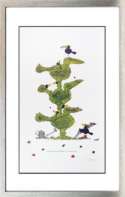 Michael Ferner Bilder - GARTENKRÄHE DELUXE - Original Grafik, handsigniert