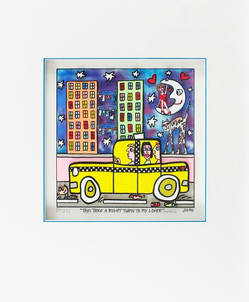 James Rizzi Bilder - TAXI TAKE A RIGHT TURN TO MY LOVER - HANDSIGNIERT